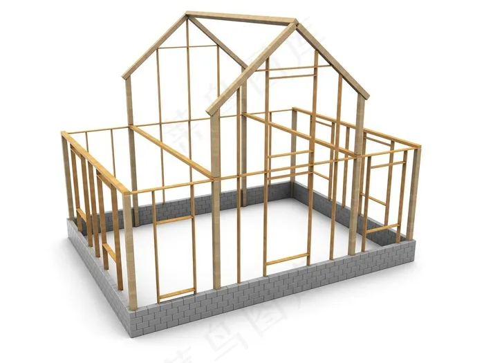 正在搭建的房屋框架高清图片