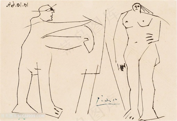 毕加索线描绘画裸体女性