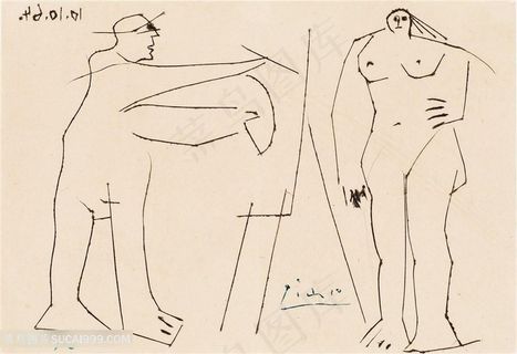 毕加索线描绘画裸体女性