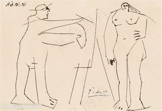 毕加索线描绘画裸体女性