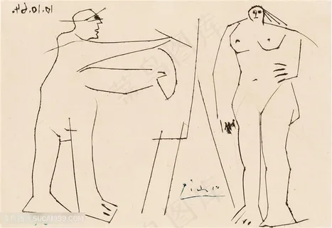 毕加索线描绘画裸体女性 毕加索线描绘画裸体女性