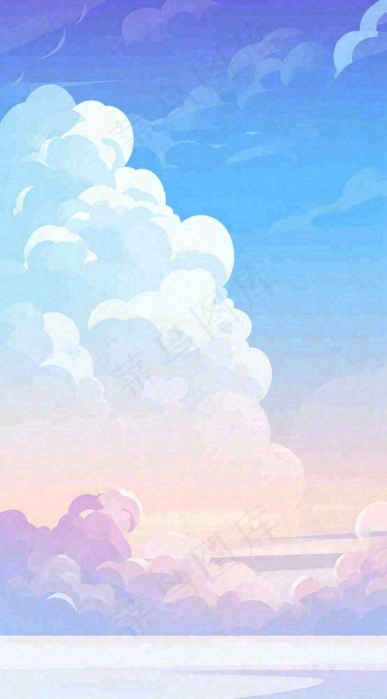 蓝紫色天空白云清新浪漫落日海上倒影