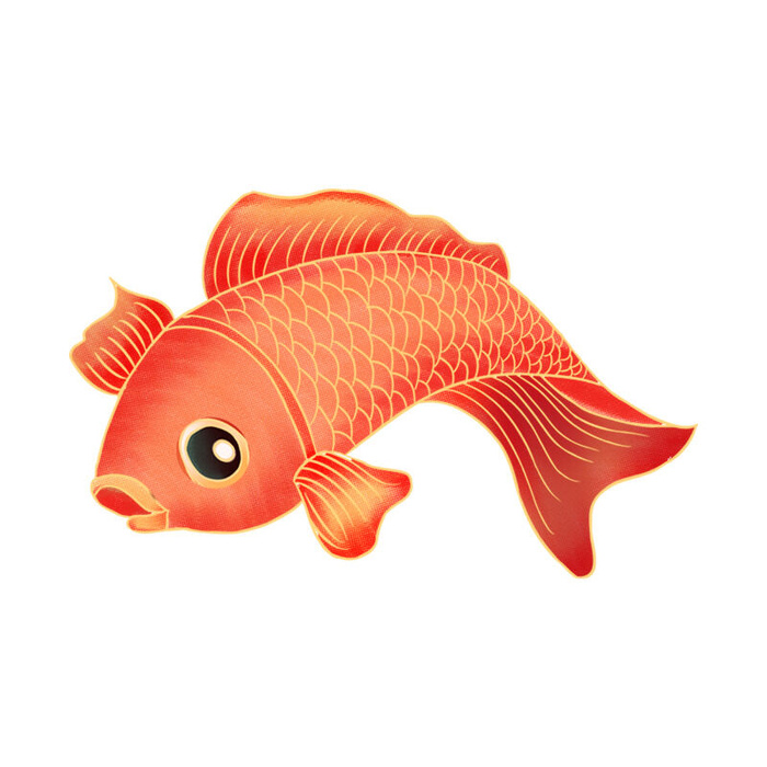 手绘烫金国潮中国风卡通锦鲤鱼金鱼插画装饰元素PSD设计素材