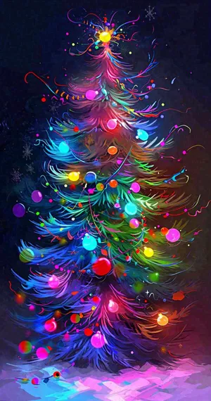 圣诞节彩色圣诞树缤纷鲜艳夜晚灯光