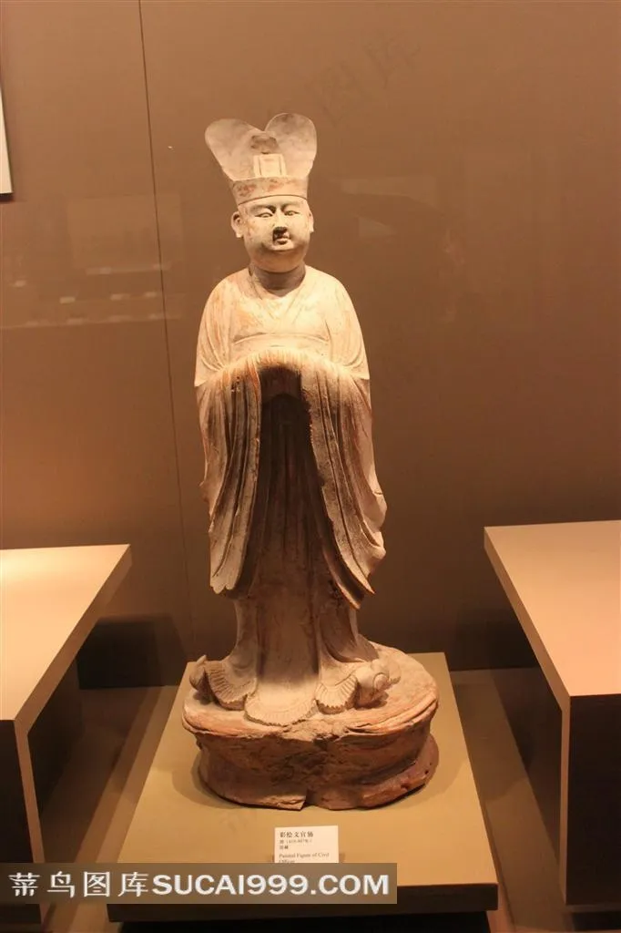 中国文物唐代彩绘文官俑