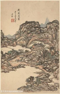 清代王原祁山水图册群峰屹立国画图片