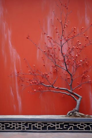 中国风红墙古风枝叶背景