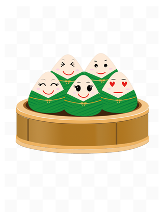 手绘端午节粽子绿色简约可爱笑脸元素