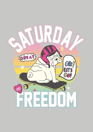 小狗玩滑板 沙皮狗 头盔 彩虹