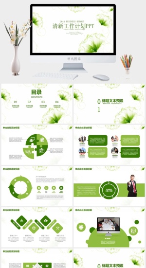 清新淡雅透明花商务工作计划总结动态PPT模板预览图