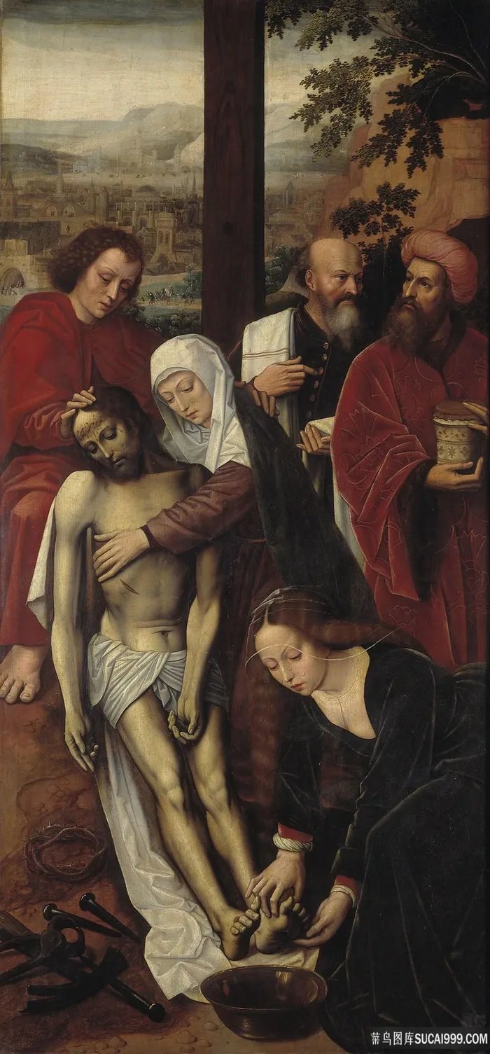 山林老人聚集油画风景画