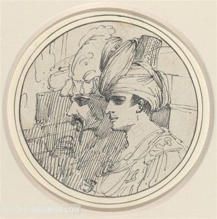 素描男士老人挂画