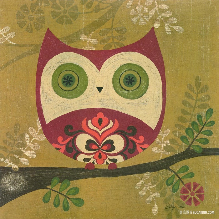 树枝猫头鹰插画