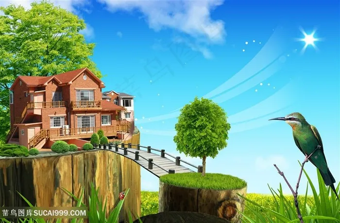 唯美建筑别墅风景画韩式自然背景