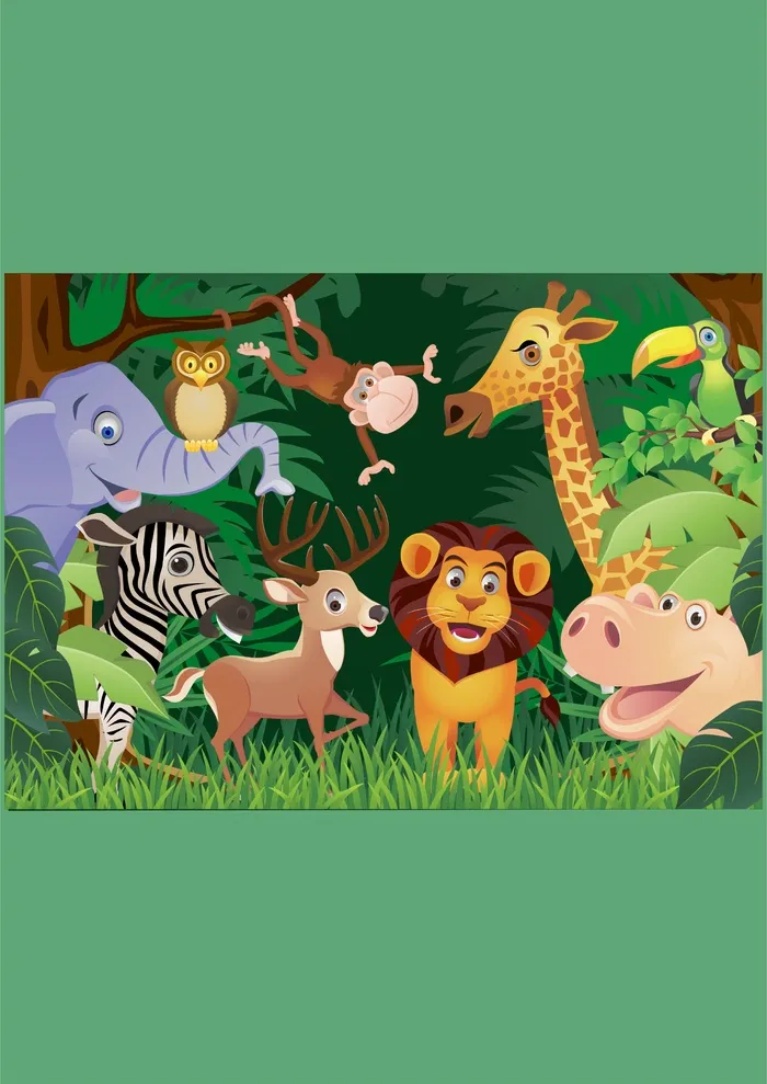 动物夏令营森林集合猫头鹰猴子斑马18cdr矢量模版下载