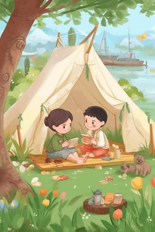 清新露营野营插画海报背景