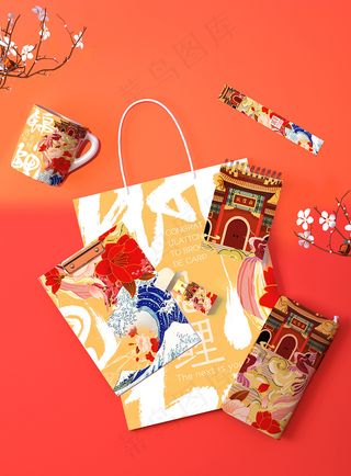 国潮风中式文创手提袋智能样机