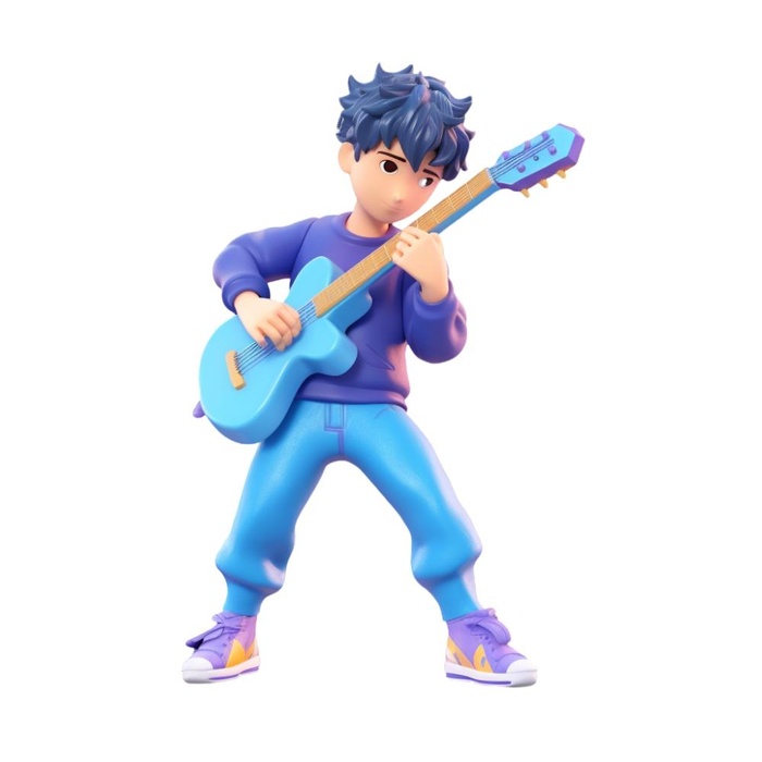 抱着电吉他的男孩3D免抠(1024x1024)