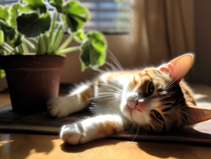 猫地板上趴着睡觉的猫咪田园猫摄影图(3696x2784)