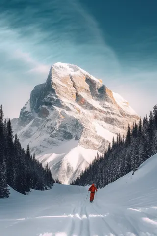 冬季高山滑雪的人风景摄影图
