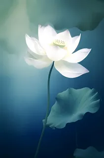 荷花荷叶蓝色背景