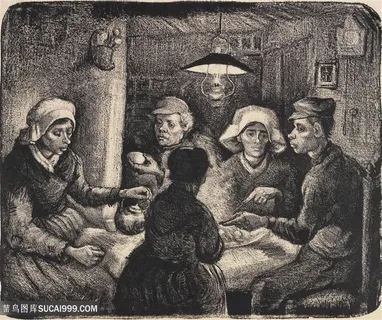 高清吃土豆的人素描人物插画