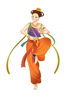 手绘国潮中国风古代敦煌神话飞天仙女美女古装人物插画PSD素材