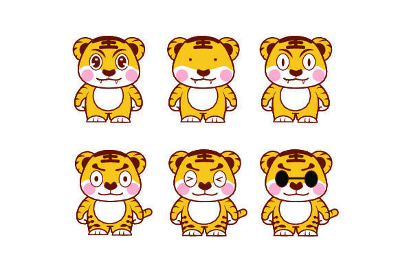 手绘2022虎年新年春节卡通老虎形象IP插画元素AI设计素材图案