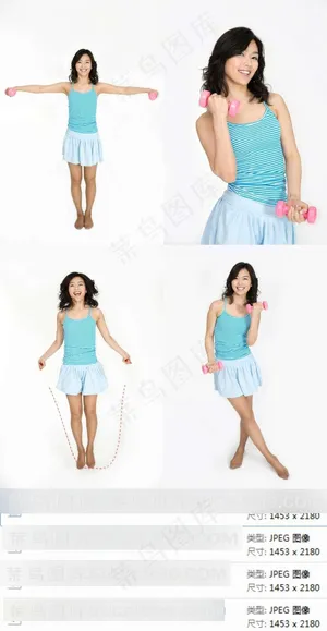 哑铃跳绳健身美女素材