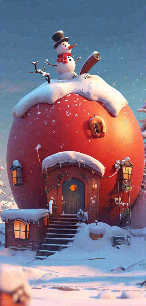 冬天创意苹果雪屋圣诞节，大雪小雪冬至立冬(752x1568)