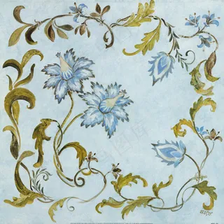 蓝色花卉花藤时尚插画