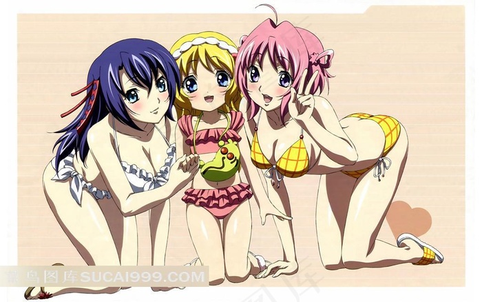 跪在地上的泳装美少女插画