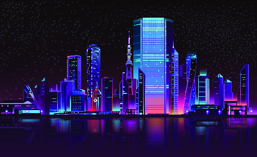 时尚潮流赛博朋克元宇宙虚拟城市夜景Banner海报背景AI矢量图素材eps,ai矢量模版下载