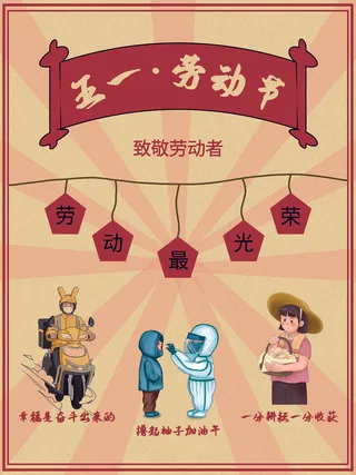 复古风五一劳动节海报