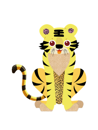 矢量图手绘卡通老虎乖巧蹲着