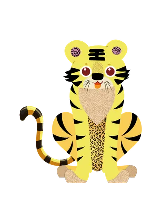 矢量图手绘卡通老虎乖巧蹲着