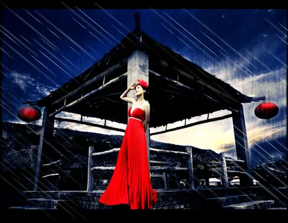 红长裙复古美女图片 红长裙复古美女图片