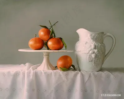 白布陶瓷水果橘子油画 白布陶瓷水果橘子油画