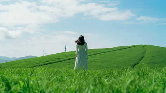 在草原上漫步的女孩摄影图  在草原上漫步的女孩摄影图