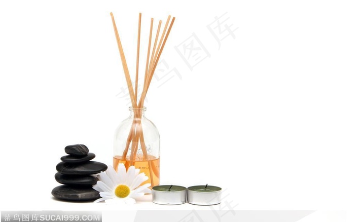 SPA美容静物用品用具--香油 黑色卵石子和蜡烛