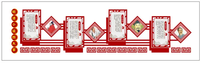 明清小说四大家 校园文化墙展板cdr矢量模版下载