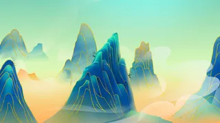 中国风国潮风山水祥云插画图案首页装修海报背景PSD设计模板素材