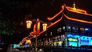 古风廊桥夜景摄影图片