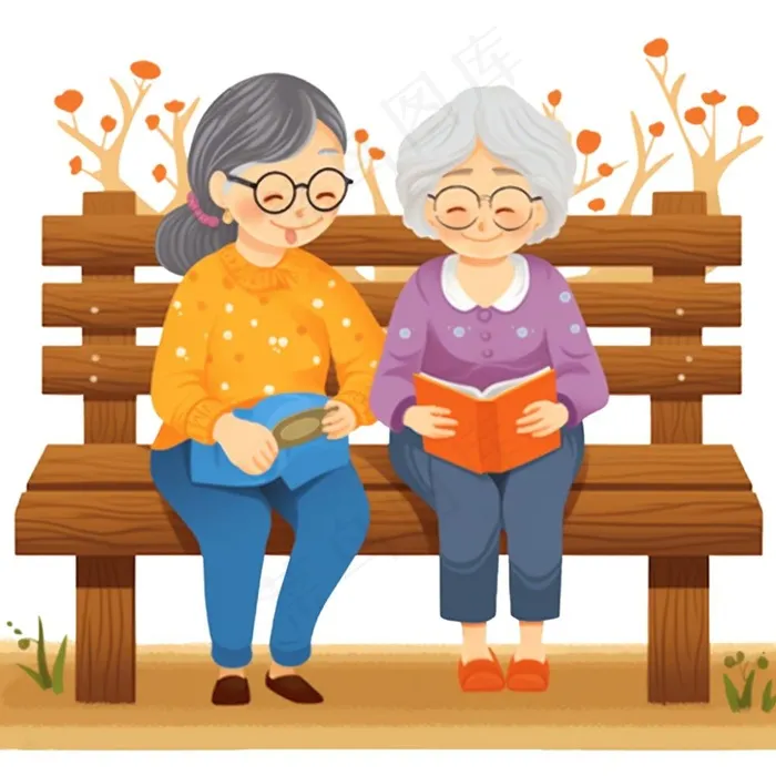 老年人椅子母女插画免抠(1024x1024)