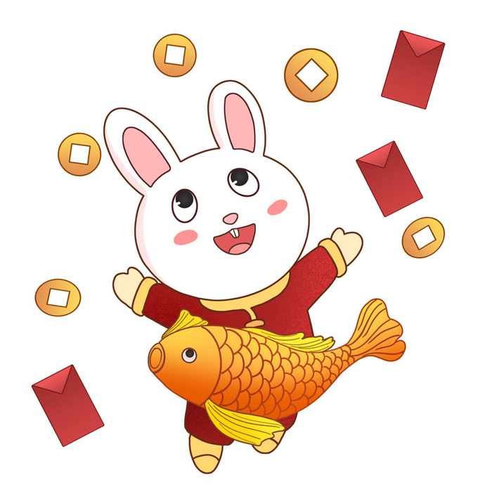 手绘2023兔年新年卡通兔子形象IP插画元素PSD设计素材png图案psd模版下载