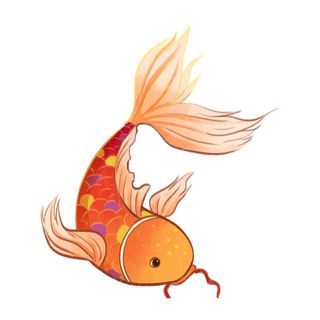 手绘烫金国潮中国风卡通锦鲤鱼金鱼插画装饰元素PSD设计素材