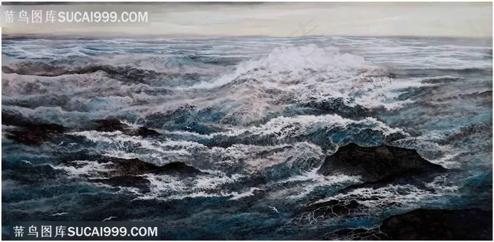 海纳百川80cm×110cm国画图片