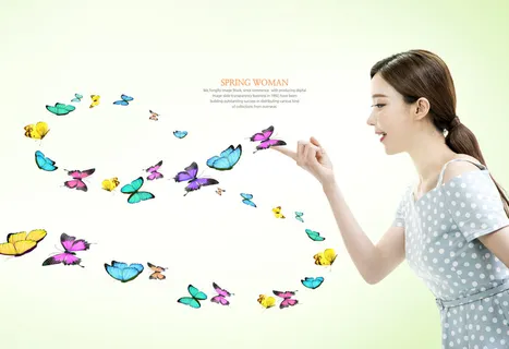 春暖美女蝴蝶背景