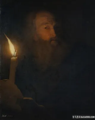 烛光胡须老人油画装饰画