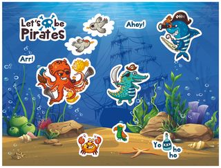 海底世界卡通不干胶标签贴纸